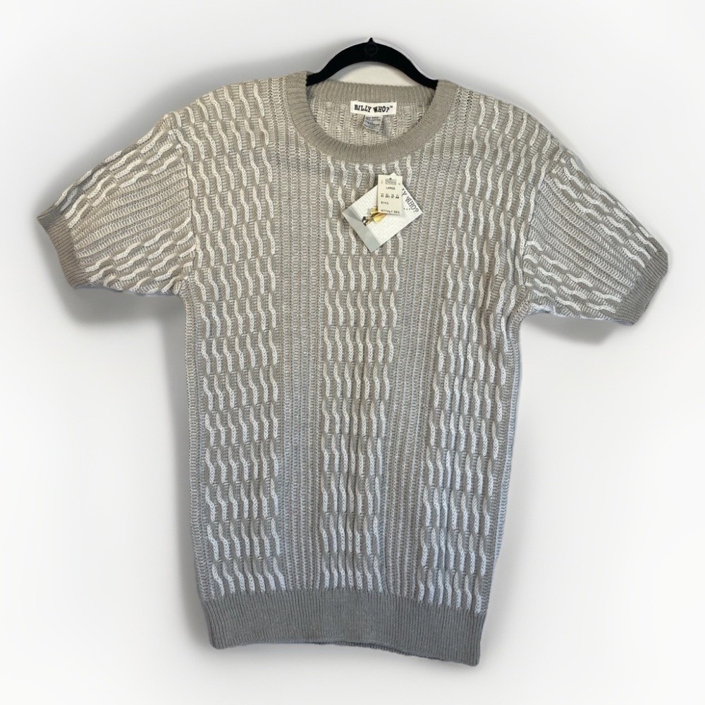 Cable Knit  Sweater Women's Large Gray White SS Sears Billy Who? Ramie/Cotton
